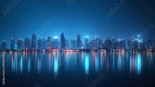 City skyline at night with lights polluting the sky, illustrating the impact of light pollution on the environment