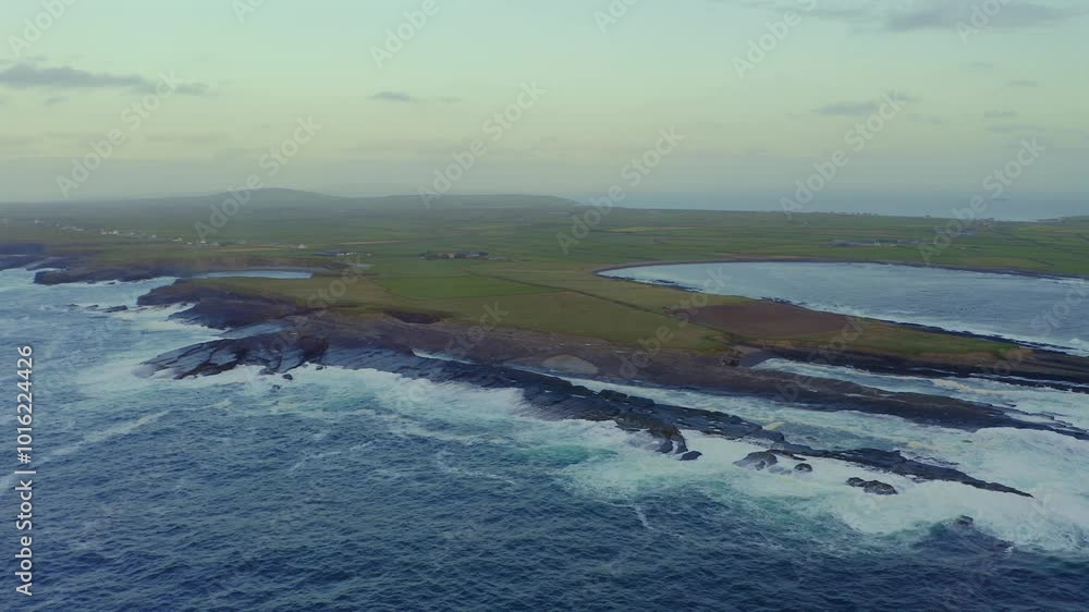 The Bridges of Ross scenery in the evening, Ireland. Drone shot The Bridges of Ross scenery in the evening, Ireland. Drone shot