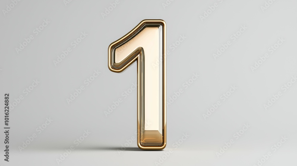 Elegant golden number one with a glossy finish displayed against a light grey background, designed for modern contexts Elegant golden number one with a glossy finish displayed against a light grey background, designed for modern contexts
