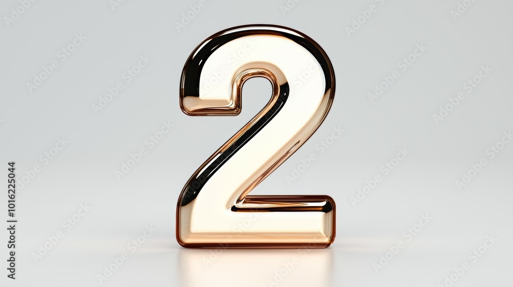 Polished metallic number two on a smooth, neutral background with soft lighting for stylish presentations Polished metallic number two on a smooth, neutral background with soft lighting for stylish presentations