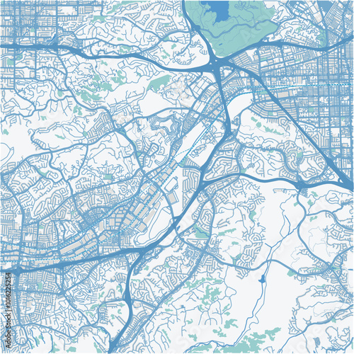 Map of Diamond Bar in California in a professional blue style. Contains layered vector with roads water, parks, etc.