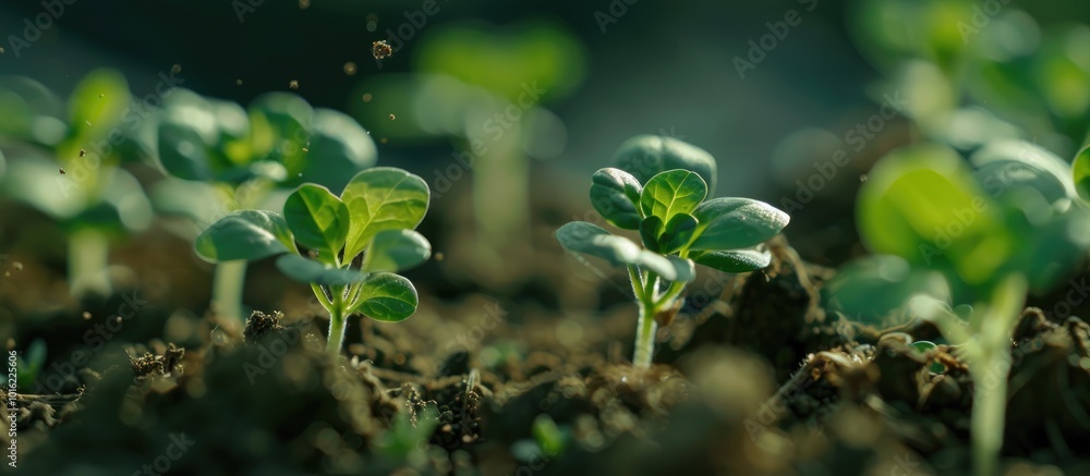 Fresh Green Seedlings Emerging From Earth Fresh Green Seedlings Emerging From Earth