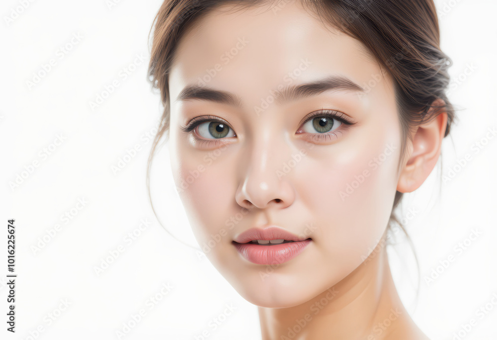 Portrait of a beautiful woman with natural makeup, light background. Portrait of a beautiful woman with natural makeup, light background.