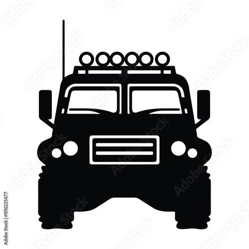 Military Vehicle Front View black Silhouette Vector isolated white background