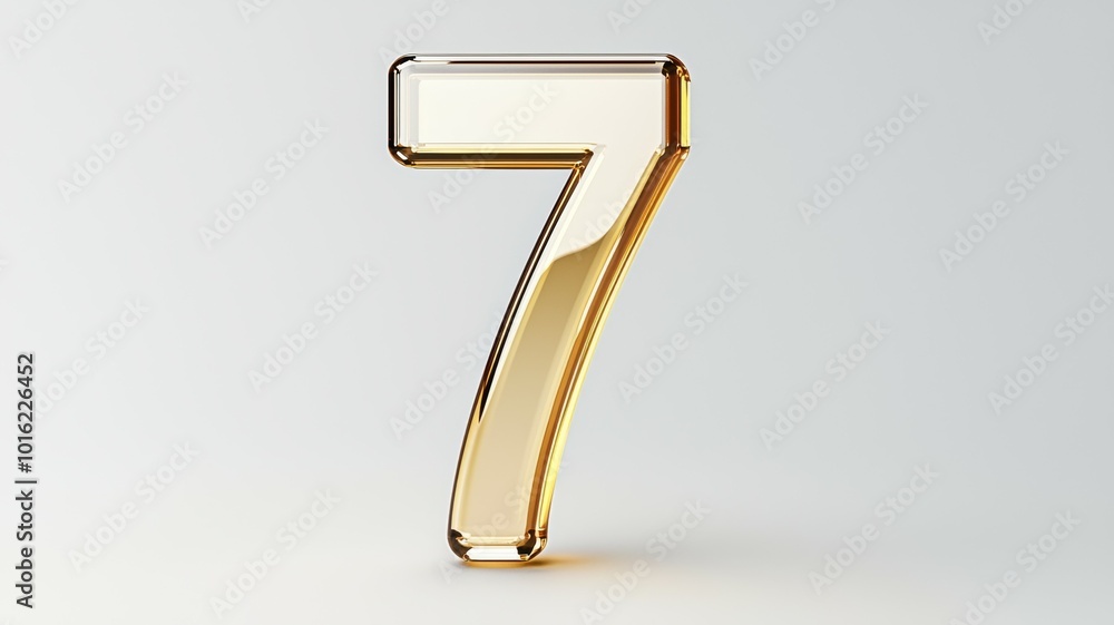 A shiny golden number seven standing out against a clean white background in a minimalist design A shiny golden number seven standing out against a clean white background in a minimalist design
