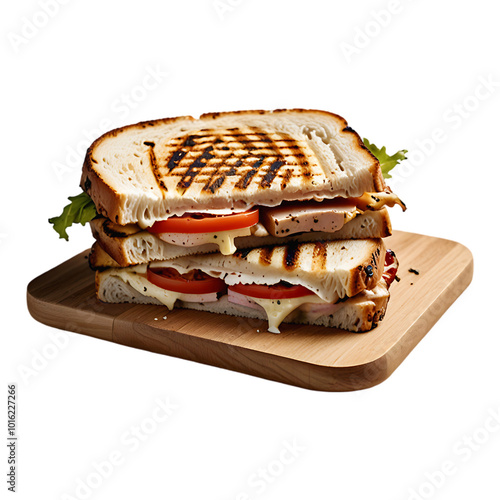 A Grilled Turkey Panini Isolated on a transparent background. Ai generative photo