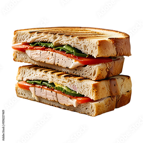 A Grilled Turkey Panini Isolated on a transparent background. Ai generative photo