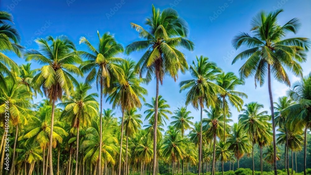 Green palm trees against the blue sky in Goa with Depth of Field Green palm trees against the blue sky in Goa with Depth of Field