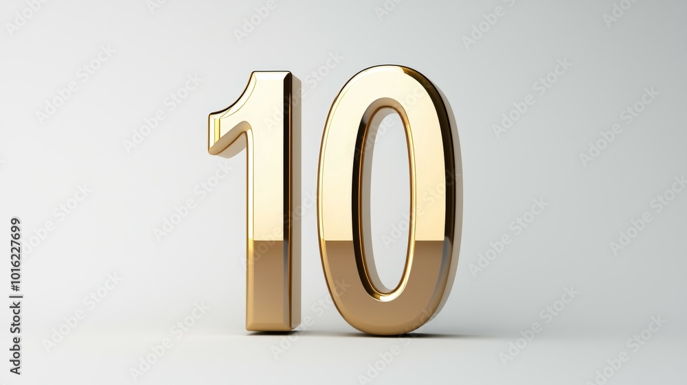 Stylized golden number ten against a minimalistic background representing achievement and milestones Stylized golden number ten against a minimalistic background representing achievement and milestones