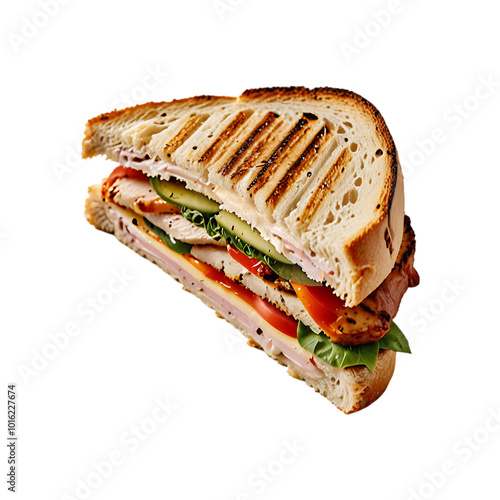 A Grilled Turkey Panini Isolated on a transparent background. Ai generative photo