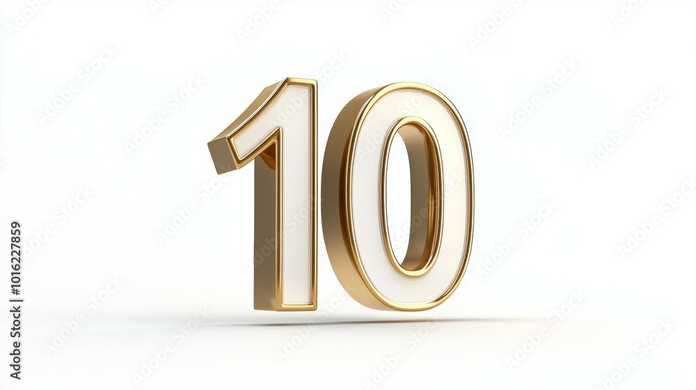 Golden numeral ten displayed prominently against a white background, symbolizing achievement and celebration Golden numeral ten displayed prominently against a white background, symbolizing achievement and celebration