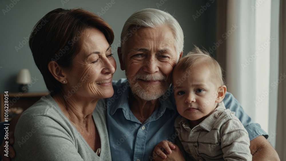 portrait of senior man and grandmother holding baby boy in hands. happy family portrait of senior man and grandmother holding baby boy in hands. happy family