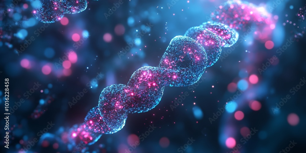 Colorful abstract representation of DNA strands in a digital environment. Colorful abstract representation of DNA strands in a digital environment.