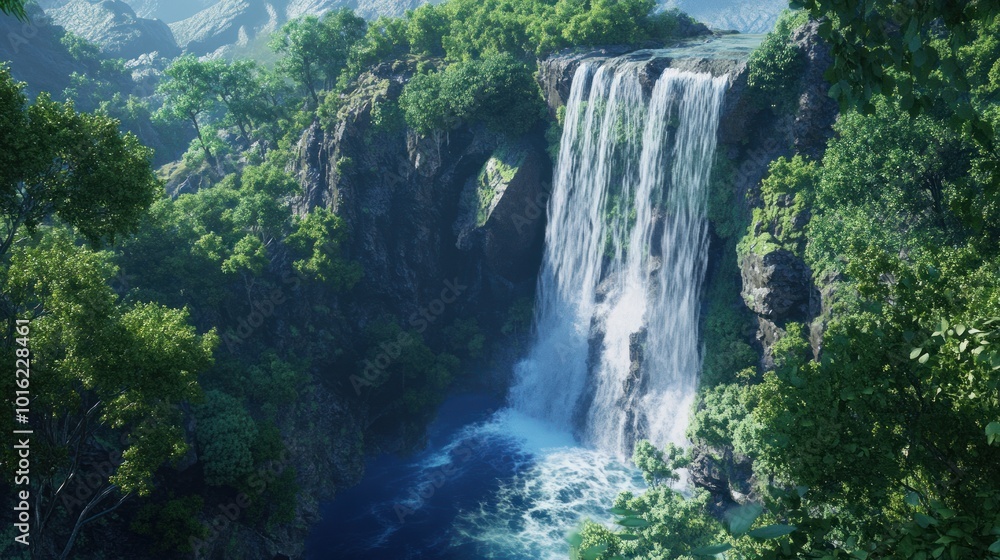 Majestic Waterfall in a Lush Forest Majestic Waterfall in a Lush Forest