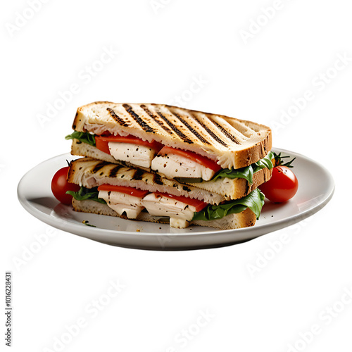 A Grilled Turkey Panini Isolated on a transparent background. Ai generative photo