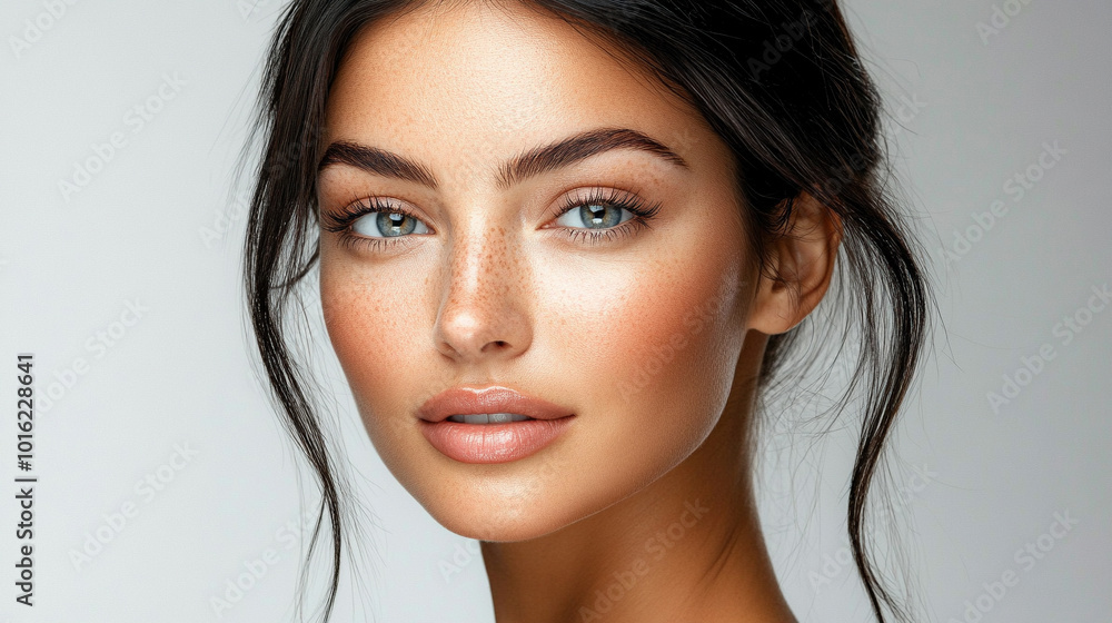 stunning female face on a banner, showcasing delicate features and captivating beauty. The image highlights femininity, elegance, and confidence, symbolizing allure and empowerment stunning female face on a banner, showcasing delicate features and captivating beauty. The image highlights femininity, elegance, and confidence, symbolizing allure and empowerment