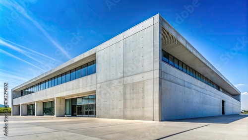 Modern concrete building against clear blue sky silhouette