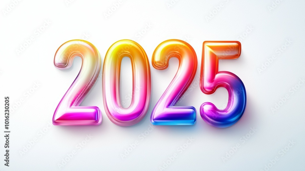 Colorful 3D numbers representing the year 2025 with a vibrant gradient design and glossy finish, showcasing modern digital art trends Colorful 3D numbers representing the year 2025 with a vibrant gradient design and glossy finish, showcasing modern digital art trends