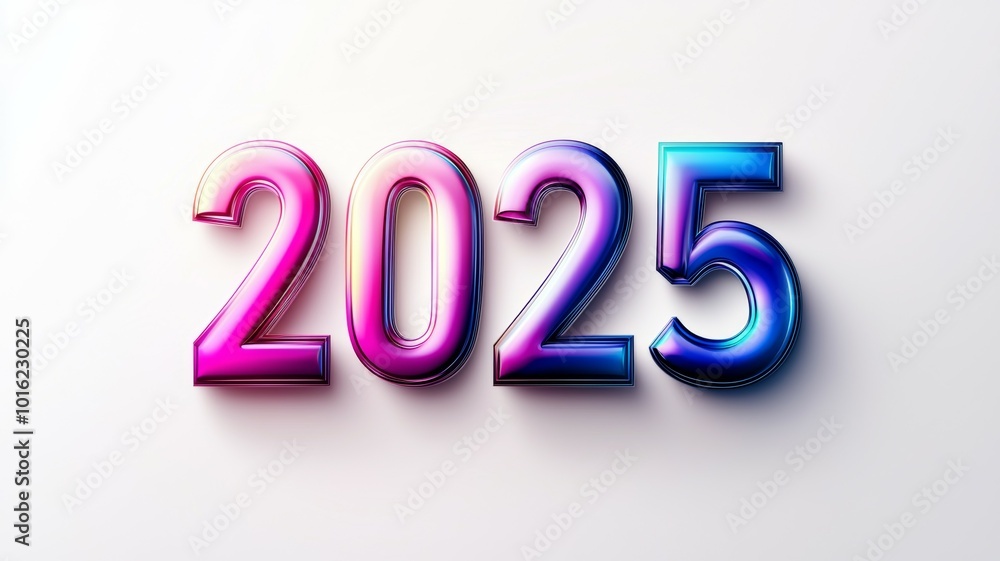 Colorful 3D representation of the year 2025 with vibrant shades against a light background, showcasing a modern and artistic take on future dates Colorful 3D representation of the year 2025 with vibrant shades against a light background, showcasing a modern and artistic take on future dates