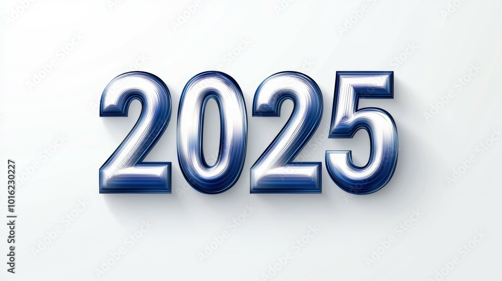 Three-dimensional blue and silver number 2025 against a light background symbolizing the upcoming year Three-dimensional blue and silver number 2025 against a light background symbolizing the upcoming year