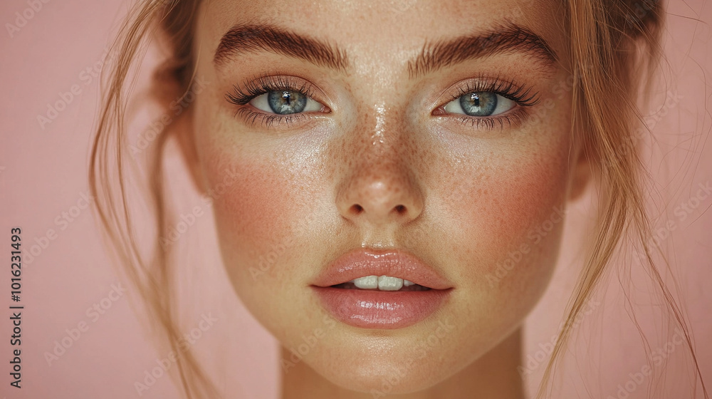 stunning female face on a banner, showcasing delicate features and captivating beauty. The image highlights femininity, elegance, and confidence, symbolizing allure and empowerment stunning female face on a banner, showcasing delicate features and captivating beauty. The image highlights femininity, elegance, and confidence, symbolizing allure and empowerment