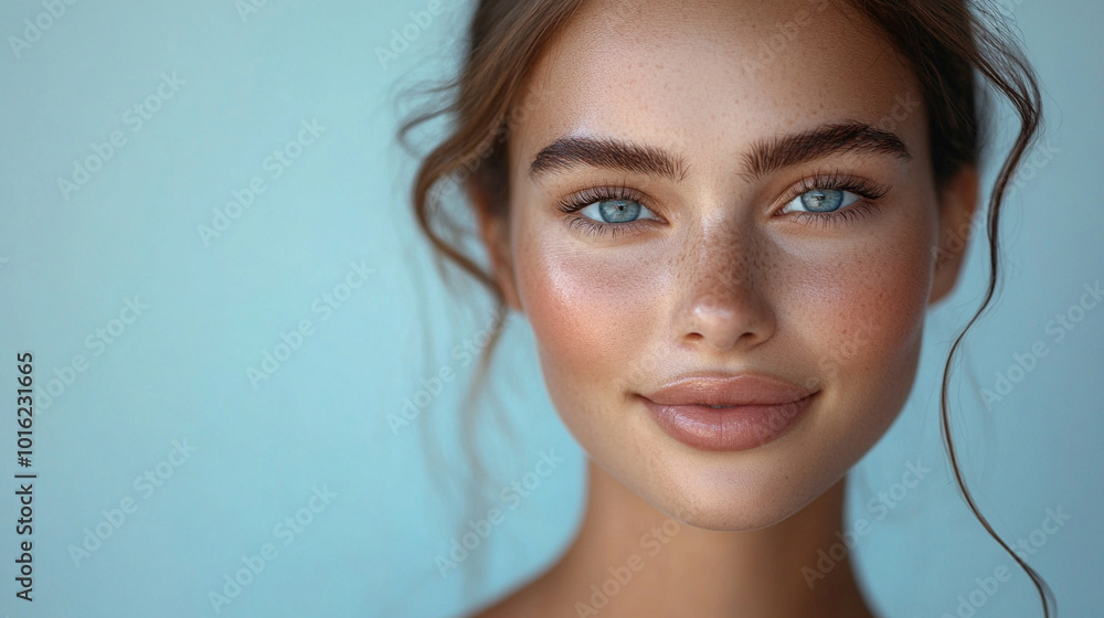 stunning female face on a banner, showcasing delicate features and captivating beauty. The image highlights femininity, elegance, and confidence, symbolizing allure and empowerment stunning female face on a banner, showcasing delicate features and captivating beauty. The image highlights femininity, elegance, and confidence, symbolizing allure and empowerment