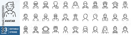 Avatar web line icons. User Icons. Different men and women characters collection. People icons