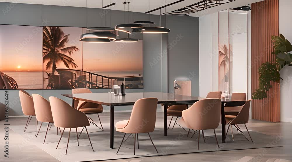 Interior design decorating Business meeting room in modern office conference 4k animation Interior design decorating Business meeting room in modern office conference 4k animation