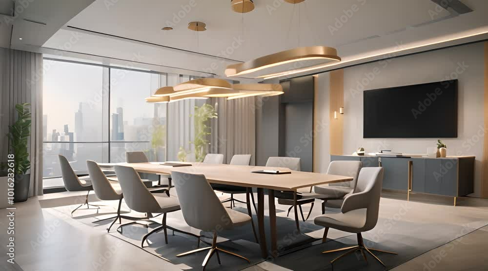 Interior design decorating Business meeting room in modern office conference 4k animation Interior design decorating Business meeting room in modern office conference 4k animation