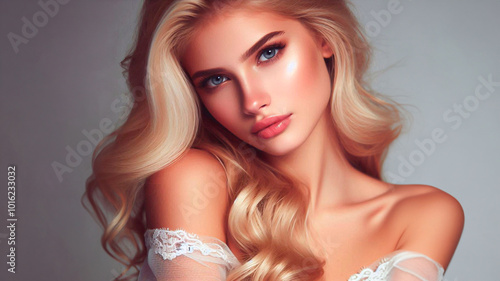 Portrait of a gentle sensual blonde, beautiful, young, flirtatious