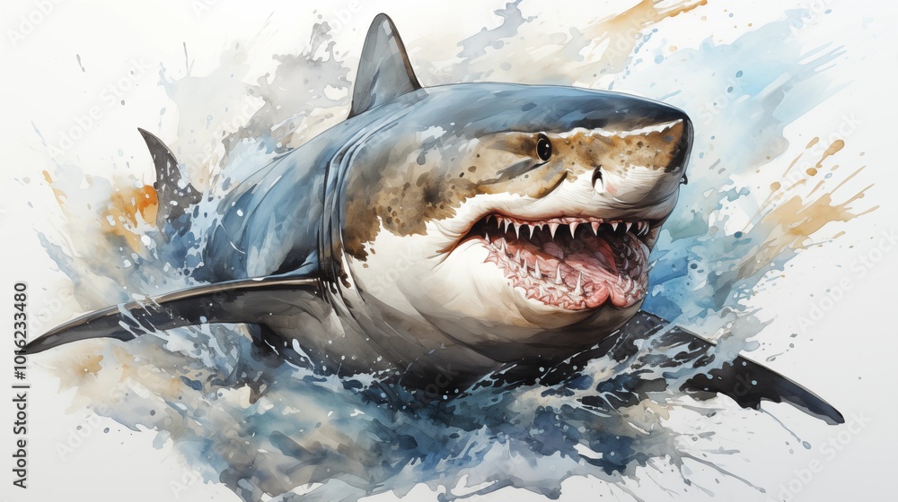 Obraz premium Image of a watercolor drawing of a Shark.