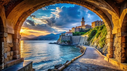 Entrance Tunnel to LAldilonda: Scenic Walkway Along Corsican Coast Near Bastia Citadel