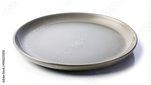 Grey circle ceramics plate isolated on white background in forced perspective