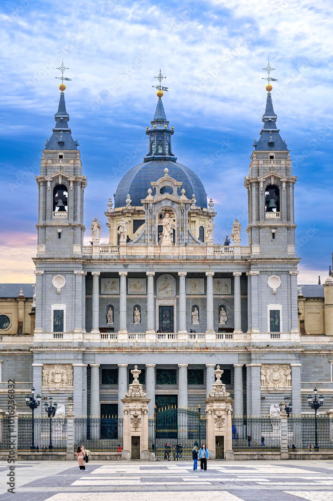 Facade and exterior architecture in the Almudena Cathedral, Madrid, Spain Facade and exterior architecture in the Almudena Cathedral, Madrid, Spain