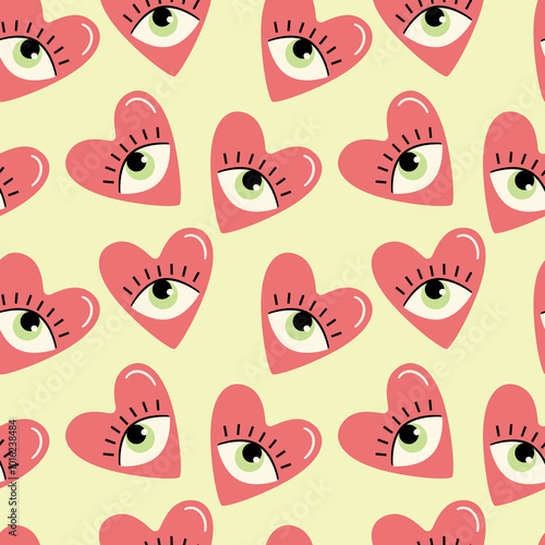Red and Green Love Heart Eyes Seamless Repeat Pattern