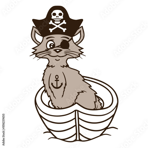 Cute Pirate Cat Pet Captain Eye Patch Row Boat