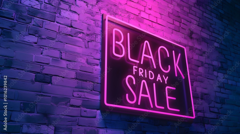 Obraz premium Purple Neon 'BLACK FRIDAY SALE' Sign on a Brick Wall