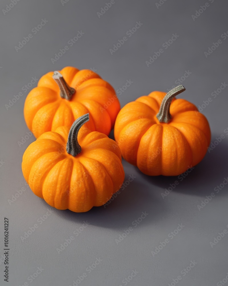 Miniature pumpkins on gray background for seasonal photography Miniature pumpkins on gray background for seasonal photography