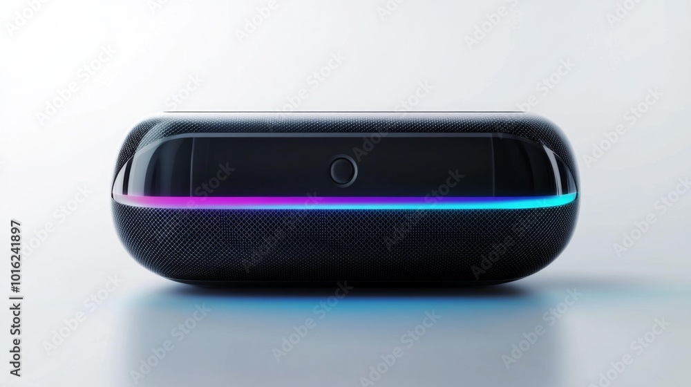Modern Bluetooth speaker with LED lights on a white background isolated and realistic design perfect for tech product promotions websites or advertising materials. Generative AI Modern Bluetooth speaker with LED lights on a white background isolated and realistic design perfect for tech product promotions websites or advertising materials. Generative AI