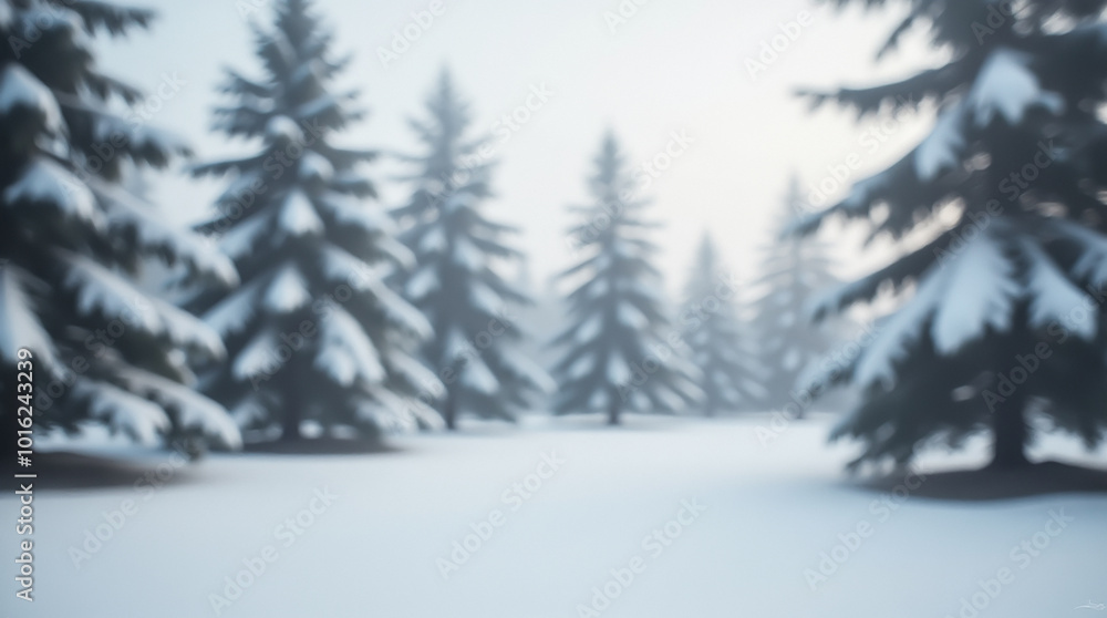 The soft focus of the snow-covered fir trees creates an atmosphere of calm and a peaceful winter look, perfect for a background or card The soft focus of the snow-covered fir trees creates an atmosphere of calm and a peaceful winter look, perfect for a background or card
