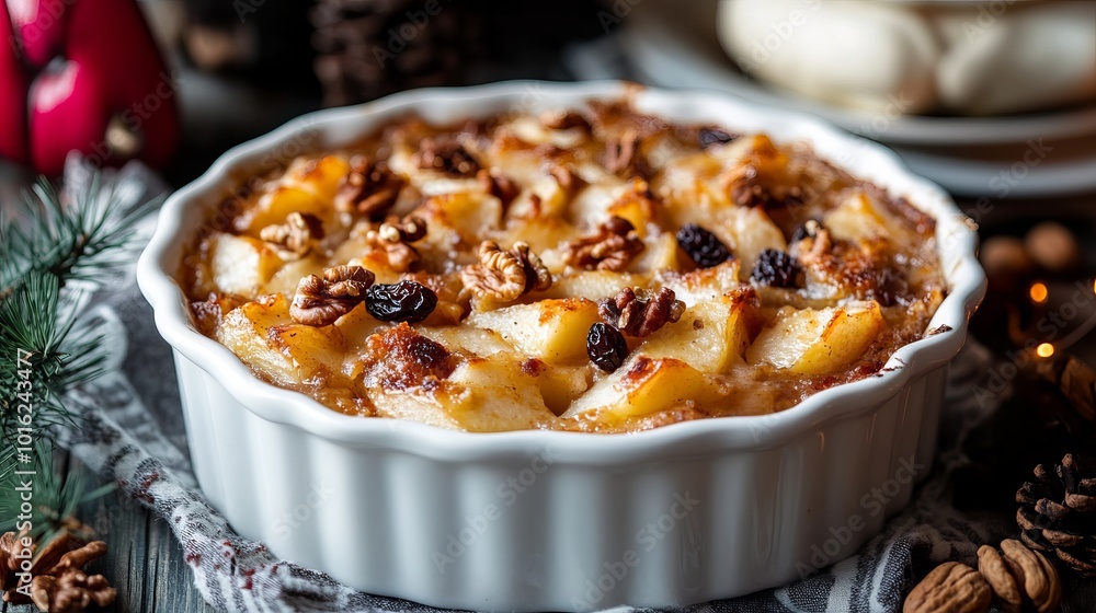 Sweetened apples cooked in the oven filled with walnuts and raisins. Sweetened apples cooked in the oven filled with walnuts and raisins.