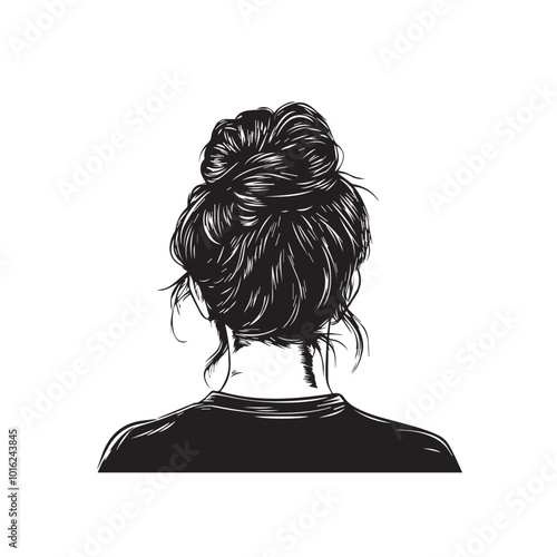 Woman with messy bun hair vector