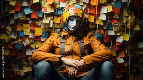 image of Person Covered in Colorful Sticky Notes