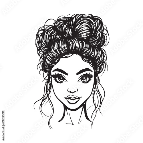 Woman with messy bun hair vector