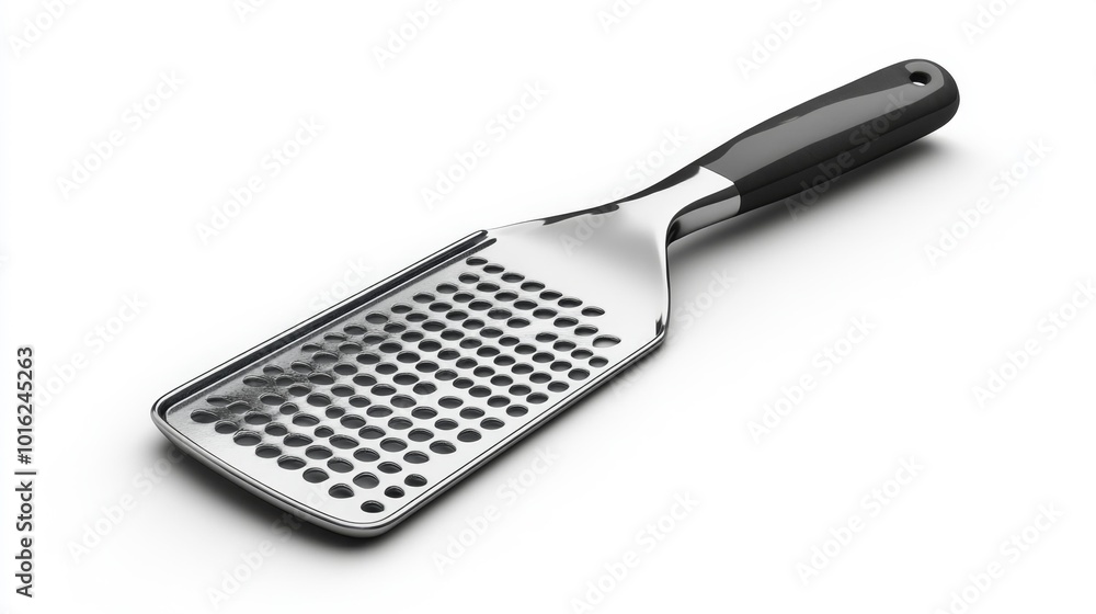 Metal kitchen grater with ergonomic handle on a white background realistic kitchen tool. Generative AI Metal kitchen grater with ergonomic handle on a white background realistic kitchen tool. Generative AI