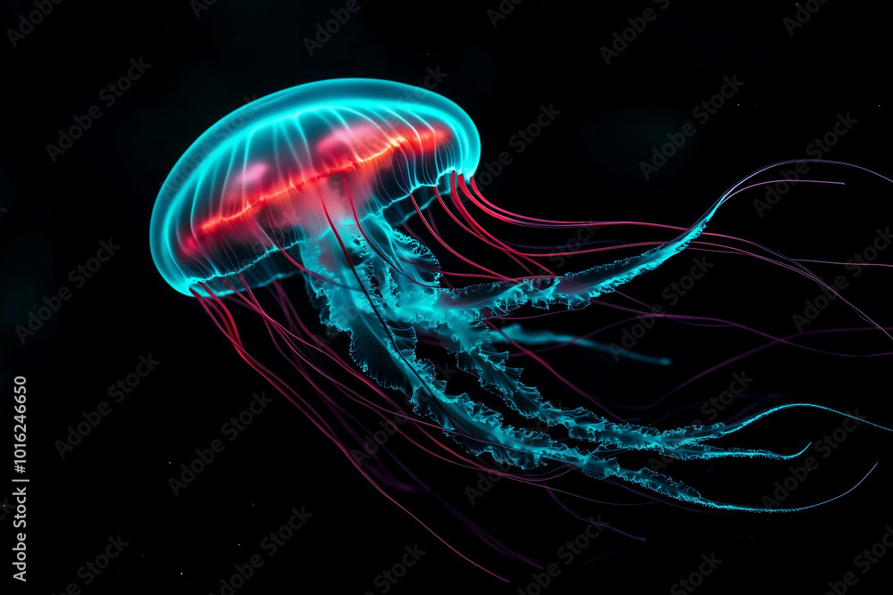 Glowing Bioluminescent Jellyfish in Dark Ocean
Glowing Bioluminescent Jellyfish in Dark Ocean