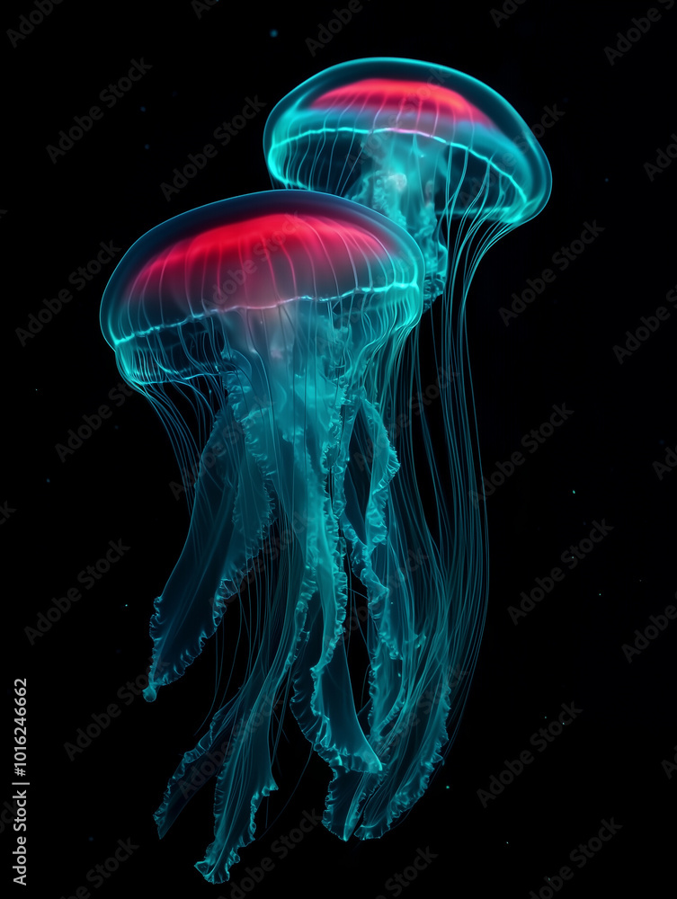 Glowing Bioluminescent Jellyfish in Dark Ocean
Glowing Bioluminescent Jellyfish in Dark Ocean