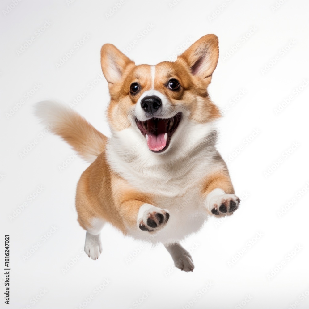 Happy corgi jumping joyfully Happy corgi jumping joyfully