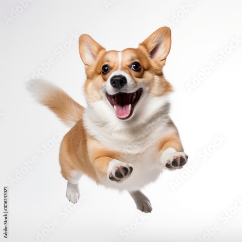 Happy corgi jumping joyfully