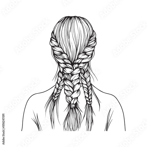 Hand-drawn girl with silky hair and luxurious eye with perfectly shaped eyebrows and full lashes